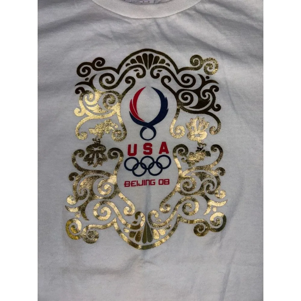 Nike Tee Shirt Boys Large White Beijing 2008 Olympic‎ USA Short Sleeve Crew Neck
